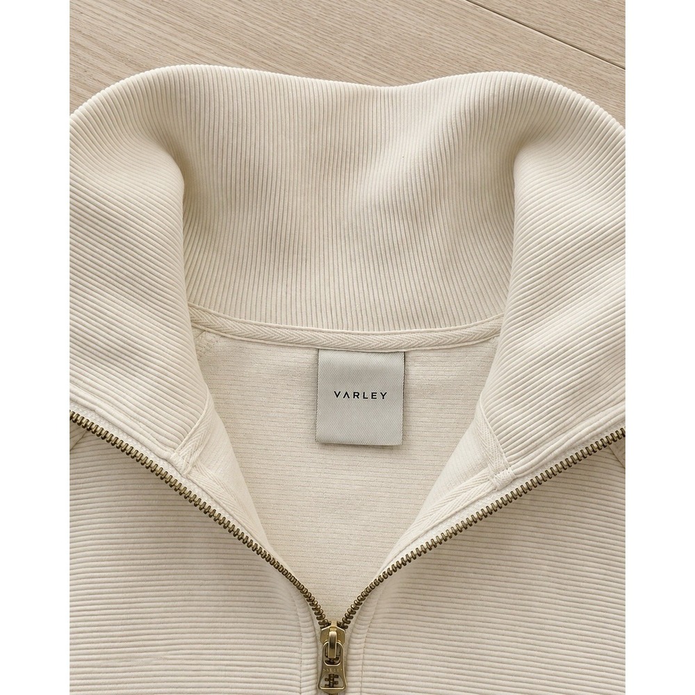 Varley Milano Half Zip Sweat Ivory Ottoman Rib Knit Pullover Women's L - Picture 8 of 11